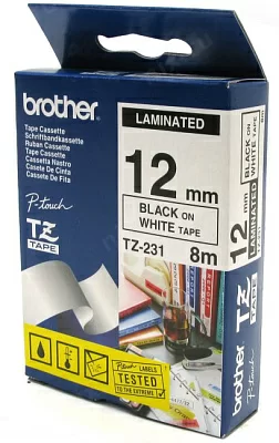 Расходный материал Brother TZ(e)-231 ламинированная лента для печати этикеток (ширина 12мм 8м чёрный на белом)