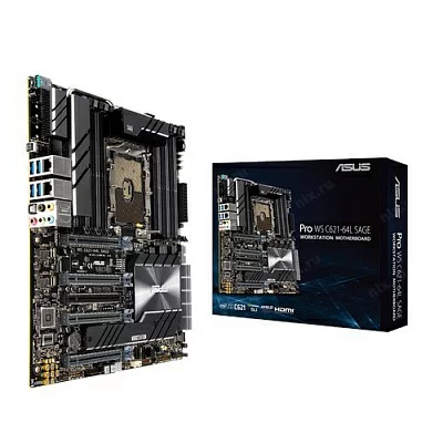 Мат. плата ASUS Pro WS C621-64L SAGE (RTL) LGA3647 C621 5xPCI-E 2xGbLAN  SATA E-ATX  12DDR4