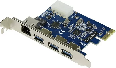 Контроллер Orient VA-3U3A88PE (OEM) PCI-Ex1 USB3.0 3 port-ext + LAN UTP 1000Mbps