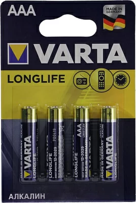 Элемент питания VARTA LONGLIFE 4103-4 Size"AAA" 1.5V щелочной  (alkaline)  уп. 4 шт