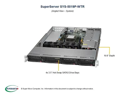 Платформа SuperMicro 1U 5019P-WTR (LGA3647 C622 2xPCI-E SVGA SATA RAID4xHS SATA  2x10GbLAN 6DDR4 500W HS)