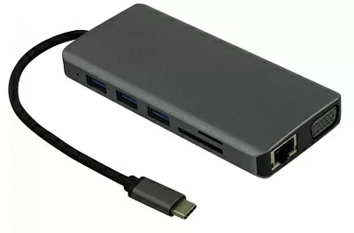 KS-is KS-450 Кабель-адаптер USB-C -> HDMI(F)+VGA(F)+audio+LAN+CR+4xUSB3.0+USB-C  port