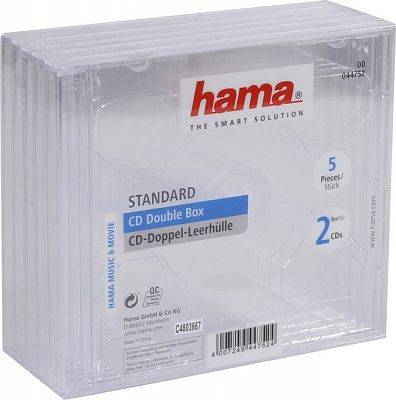 Hama 44752 Коробка для CD/DVD на 2 диска уп. 5 шт