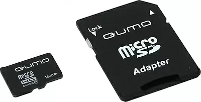 Карта памяти Qumo QM16(G)MICSDHC10 microSDHC 16Gb  Class10  + microSD-->SD  Adapter