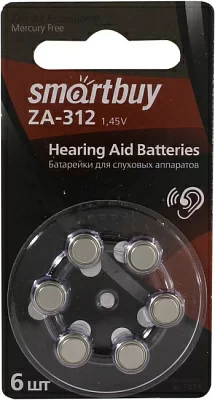 Элемент питания Smartbuy SBZA-A312-6B  (Zinc-Air 1.45V) уп. 6 шт