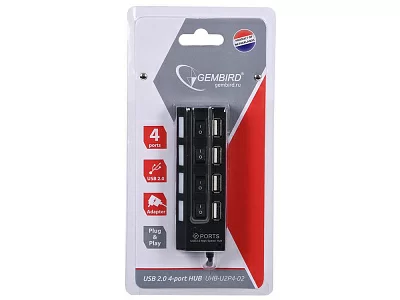 Разветвитель Gembird <UHB-U2P4-02> USB2.0 Hub 4 port +  Б.п.