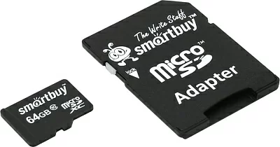 Карта памяти SmartBuy SB64GBSDCL10-01 microSDXC 64Gb  Class10  + microSD-->SD  Adapter