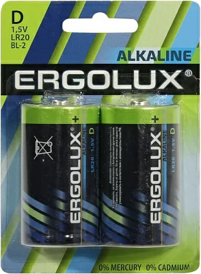 Элемент питания Ergolux LR20 BL-2 Size D щелочной (alkaline) уп. 2 шт