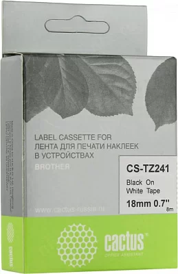 Cactus CS-TZ241 лента для печати этикеток (ширина 18мм 8м чёрный на белом)