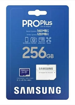 Карта памяти Samsung PRO Plus <MB-MD256SA/EU> microSDXC Memory Card 256Gb Class10 UHS-I U3 A2 V30  + microSD--> SD Adapter