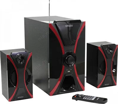 Колонки Ginzzu GM-427  (2х15W +Subwoofer 30W дерево Bluetooth  USB  SD FM  ПДУ)