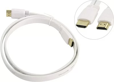 TV-COM CG200FW-1м Кабель HDMI to HDMI (19M -19M) 1м ver1.4  плоский белый