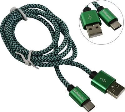 Defender 87816 Кабель USB2.0 AM-->USB-C M 1м  Green