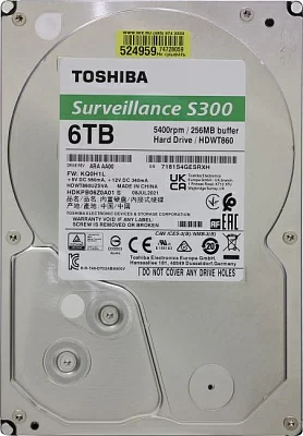 Жёсткий диск HDD 6 Tb SATA 6Gb/s Toshiba Surveillance S300 HDWT860UZSVA 3.5" 5400rpm 256Mb