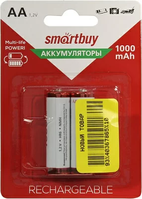 Аккумулятор Smartbuy SBBR-2A02BL1000 (1.2V 1000mAh) NiMh Size "AA" уп.2 шт