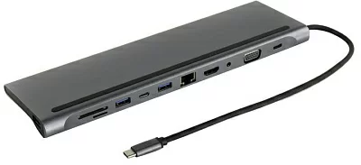 KS-is KS-474 Кабель-адаптер USB-C -> HDMI(F)+VGA(F)+audio+LAN+CR+2xUSB3.0+2xUSB-C port