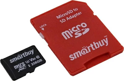 Карта памяти SmartBuy SB256GBSDCL10U3-01 microSDXC Memory Card 256Gb UHS-I U3  V30  + microSD-->SD  Adapter