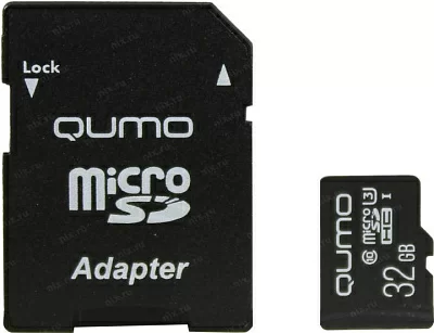 Карта памяти Qumo QM32GMICSDHC10U3 microSDHC 32Gb Class10 UHS-I  U1  + microSD-->SD Adapter