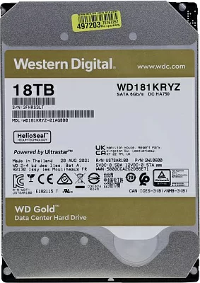 Жёсткий диск HDD 18 Tb SATA 6Gb/s Western Digital Gold <WD181KRYZ>  3.5"