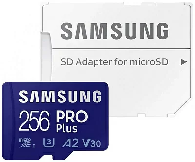 Карта памяти Samsung PRO Plus <MB-MD256KA/KR> microSDXC Memory Card 256Gb Class10 UHS-I U3 A2 V30 +  microSD--> SD  Adapter