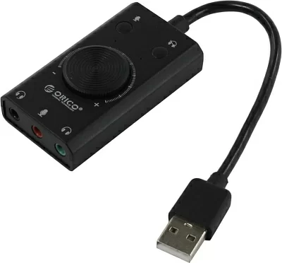 Звуковая карта Orico SC2-BK USB адаптер для наушников с  микрофоном