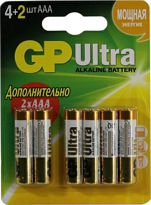 Элемент питания GP Ultra 24AU4/2-CR6 (LR03) Size AAA 1.5V щелочной (alkaline) уп.6  шт