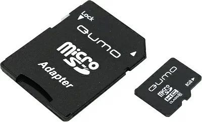 Карта памяти Qumo QM8GMICSDHC10 microSDHC 8Gb Class10 + microSD-->SD Adapter