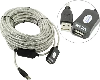 VCOM VUS7049-20м Кабель удлинительный активный  USB 2.0-repeater A-->A 20м