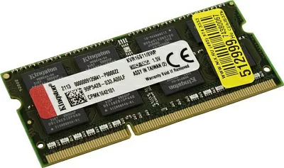 Модуль памяти Kingston <KVR16S11/8WP> DDR3 SODIMM  8Gb <PC3-12800> CL11 (for  NoteBook)