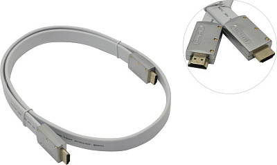 AOpen ACG568F-S-1м Кабель HDMI to HDMI (19M -19M) 1м плоский ver2.0 белый