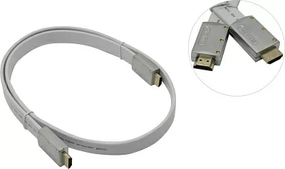 AOpen ACG568F-S-1м Кабель HDMI to HDMI (19M -19M) 1м плоский ver2.0 белый