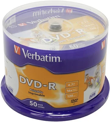 Диск DVD-R Disc Verbatim  4.7Gb 16x уп.50шт на  шпинделе printable 43533/43649