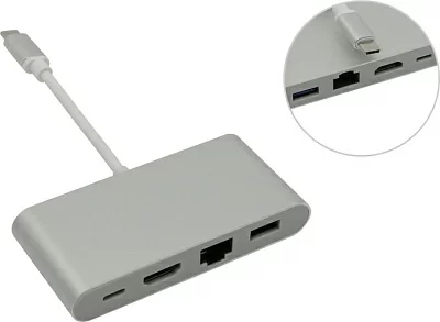 Конвертер Кабель-адаптер USB-C  -> HDMI(F)+USB3.0+USB-C+LAN