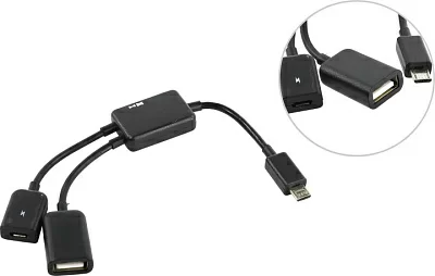 KS-is KS-333 Кабель-переходник USB AF+microUSB BF  -->  microUSB BM  OTG