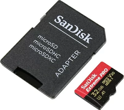 Карта памяти SanDisk Extreme Pro SDSQXCG-032G-GN6MA microSDHC Memory Card 32Gb UHS-I U3 + microSD-->  SD Adapter