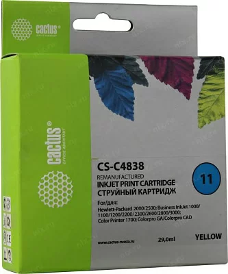 Картридж Cactus CS-C4838 (№11) Yellow для HP 2000/2500/1000/1100/1200/2200/2300/2600/2800(восстановлен из  б/у)