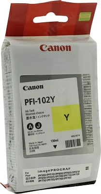 Чернильница Canon  PFI-102Y  Yellow для iPF500/510/600/605/610/650/655/700/710/720/750/755/760/765