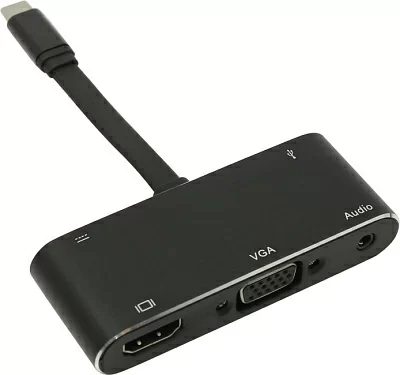 Конвертер Кабель-адаптер  USB-C  -> HDMI(F)+VGA(15F)+audio+USB3.0+USB-C  port