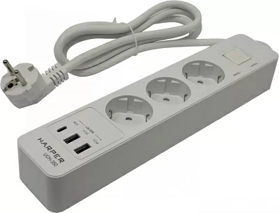 Удлинитель HARPER UCH-350 White 1.5м (3 розетки + 3 USB)