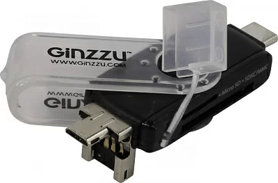 Картридер Ginzzu GR-325B USB/USB-C/microUSB2.0 SDXC/microSDXC Card Reader/Writer