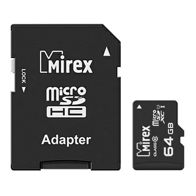 Карта памяти Mirex <13613-AD10SD64> microSDXC 64Gb UHS-I U1  Class10 + microSD-->SD Adapter