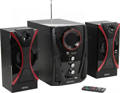 Колонка Ginzzu GM-407 (2x10W +Subwoofer 20W дерево Bluetooth  USB  SD FM  ПДУ)