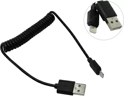 Smartbuy iK-512sp black Кабель USB AM-->Lightning 1м  спиральный