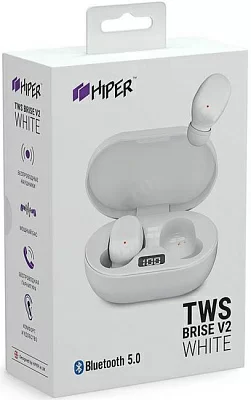 HTW-S1 HIPER наушники TWS BRISE V2 White Bluetooth 5.0  гарнитура Li-Pol  2x80мАч+300мАчLCDбелый