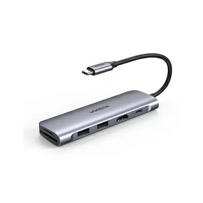 Разветвитель UGREEN <70411> 2xUSB3.0+USB-C+HDMI+PD+SD/microSD Card Reader подкл.  USB-C