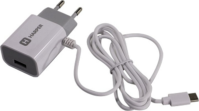 HARPER WCH-5118 White Зарядное устройство USB (Вх. AC100-240V Вых. DC5V 10W USB  кабель USB-C)