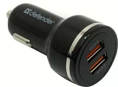 Defender UCA-80 <83832> Автомобильное зарядное уст-во USB  (Вх.12-24V  Вых.5/9/12V 36W 2xUSB)