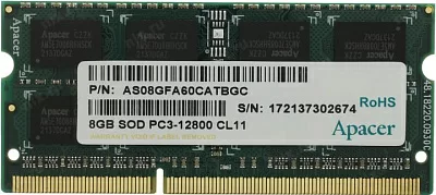 Модуль памяти Apacer DS.08G2K.KAM DDR3 SODIMM 8Gb PC3-12800 CL11 (for NoteBook)