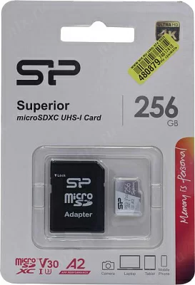 Карта памяти Silicon Power SP256GBSTXDA2V20SP microSDXC Memory Card 256Gb UHS-I U3 V30 A2 + microSD-->SD  Adapter