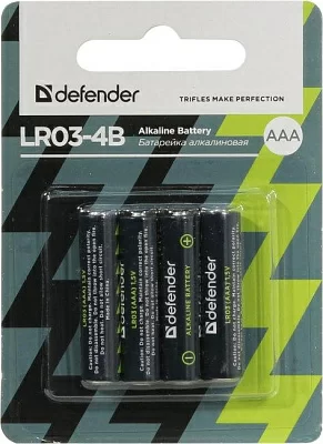 Элемент питания Defender LR03-4B Size AAA щелочной (alkaline) <уп.  4 шт>  <56002>